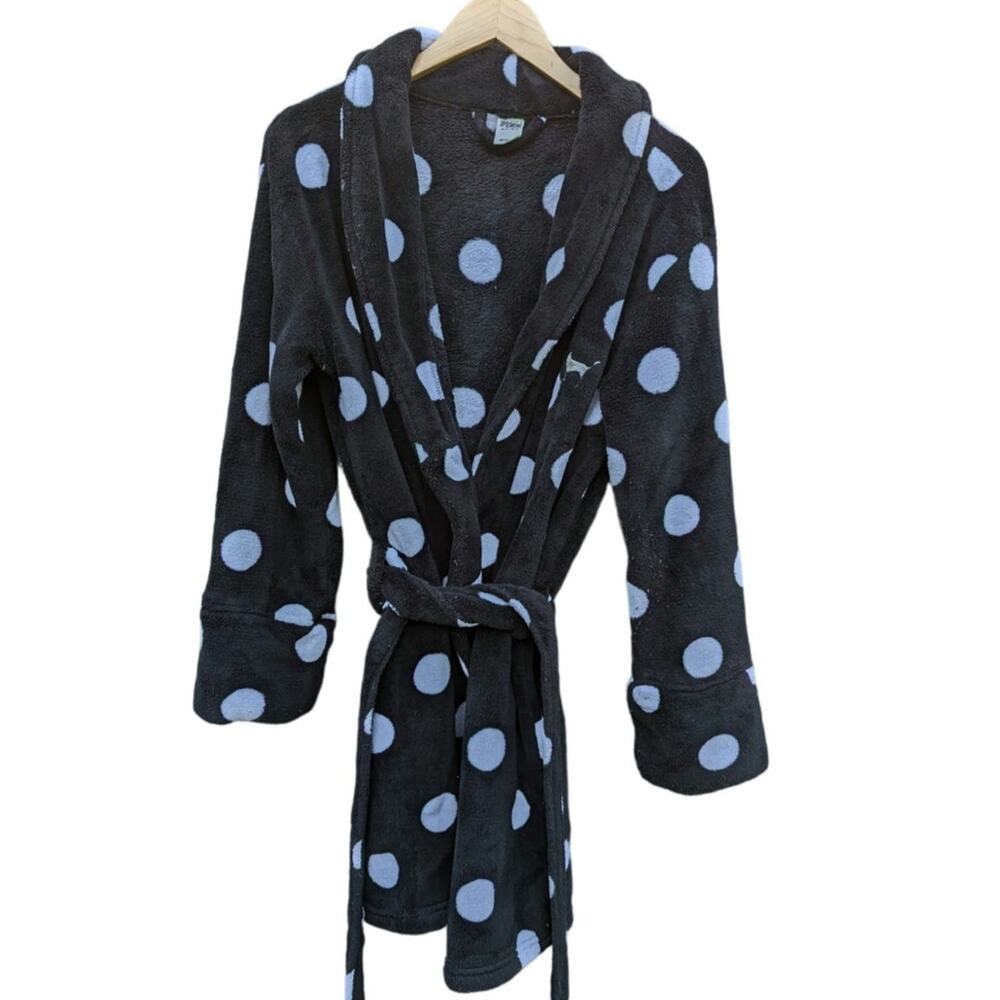 Vintage Y2K Victoria's Secret Black Polka Dot Robe Cozy House Coat M L Lounge